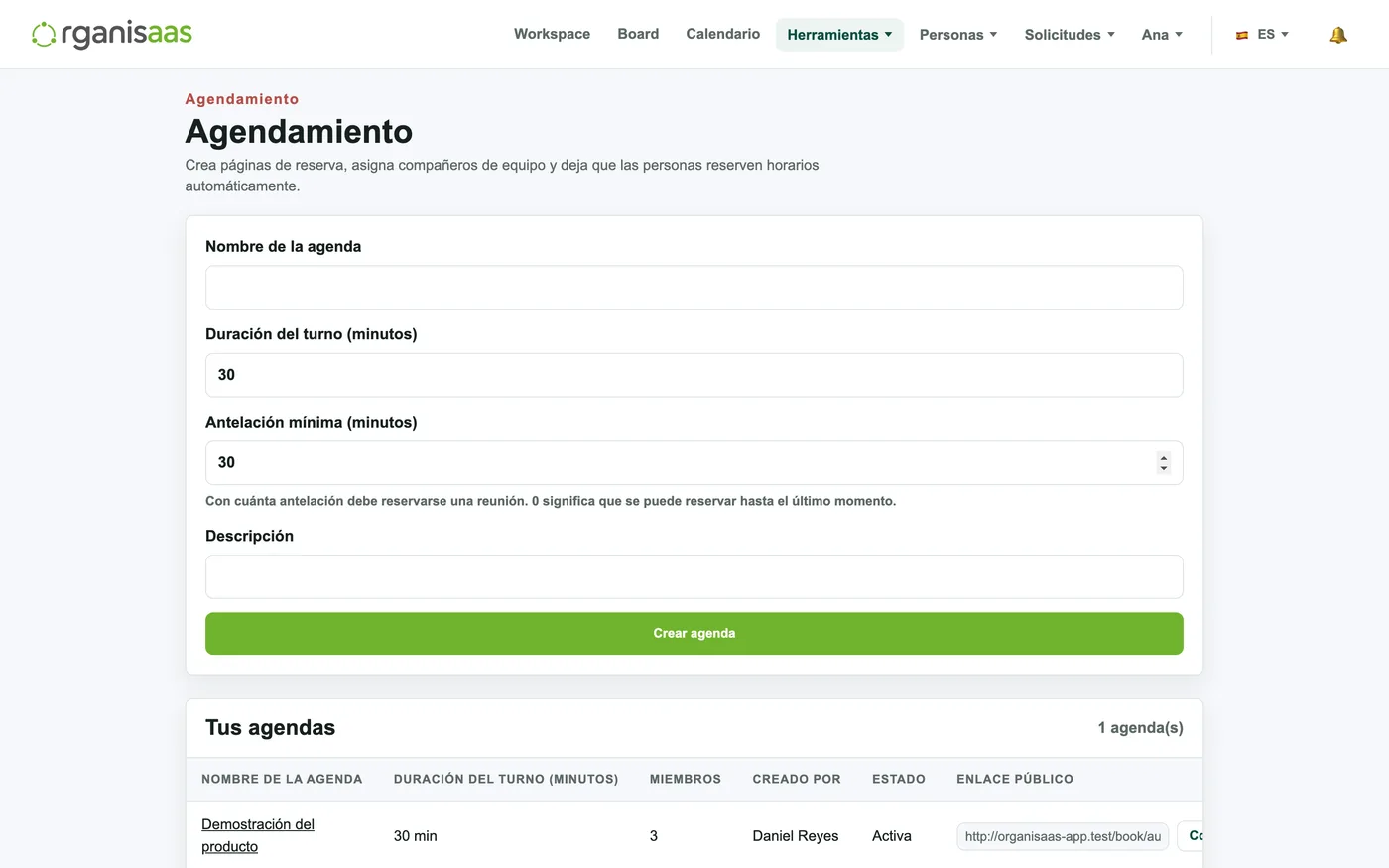 Configuración de agendas y disponibilidad