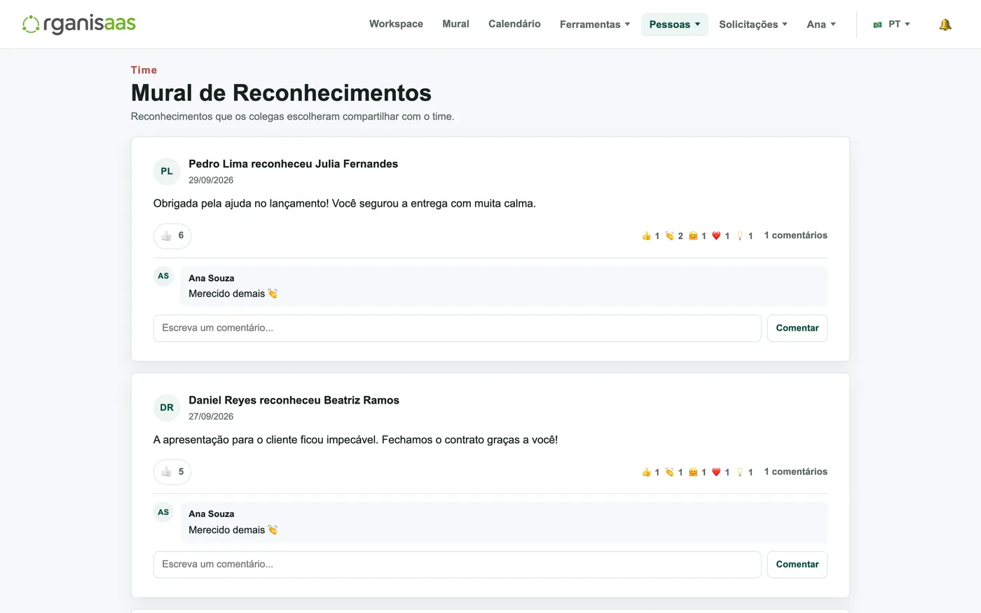 Mural de reconhecimentos